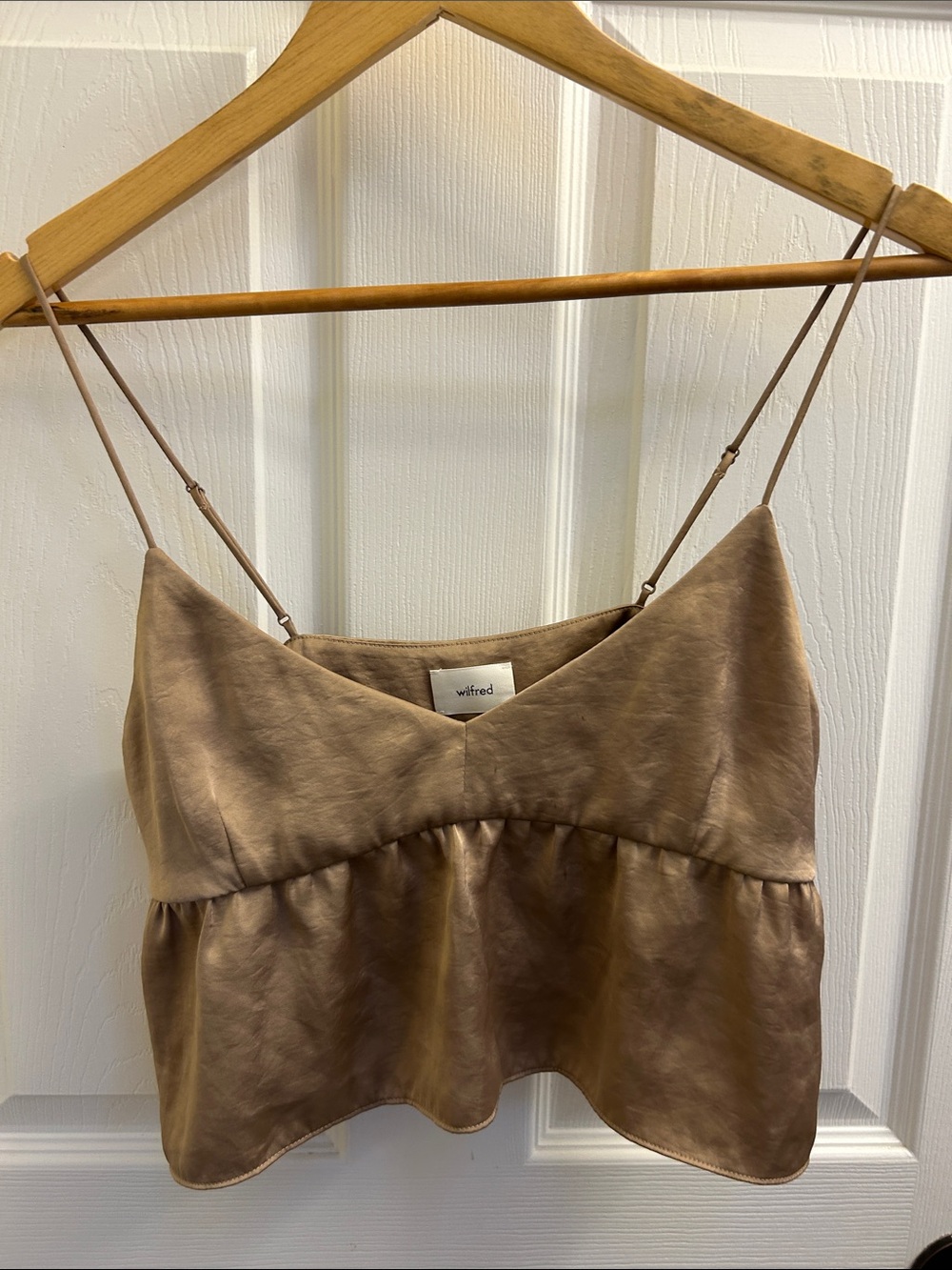 Wilfred Taupe Satin Peplum Cami with Adjustable Straps